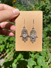 Load image into Gallery viewer, Sterling Silver Rose Quartz Hamsa Earrings